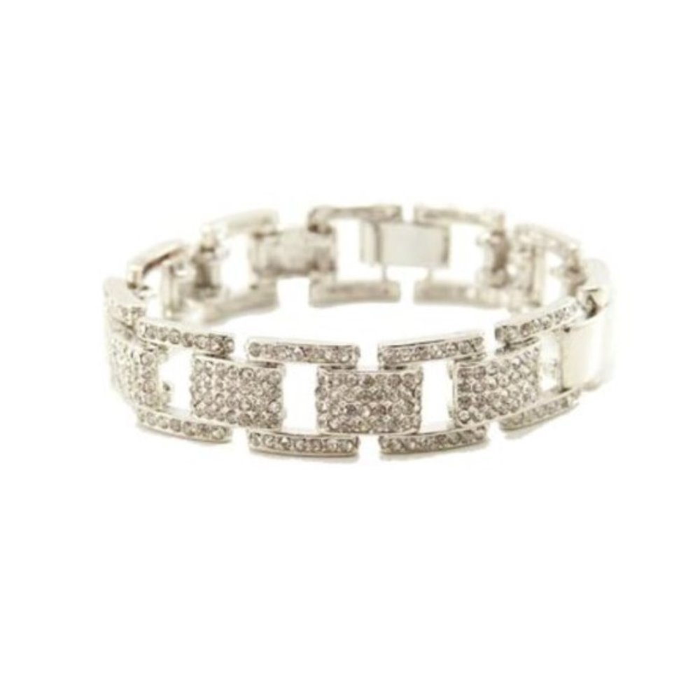 18 K WHITE GOLD PAVE LINK BRACELET(B329) (B 060)